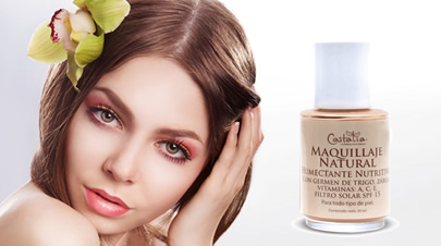 Maquillaje natural con Vitaminas E y A, aceites naturales y filtro solar